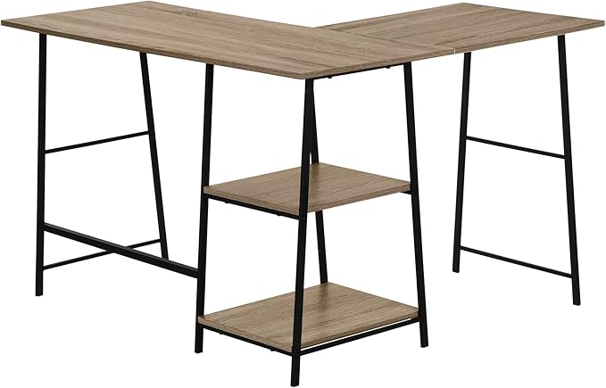 Computer Desk Home Office Corner Storage Shelves 48 l L Shape Work Laptop Brown Laminate Black Metal Contemporary Modern