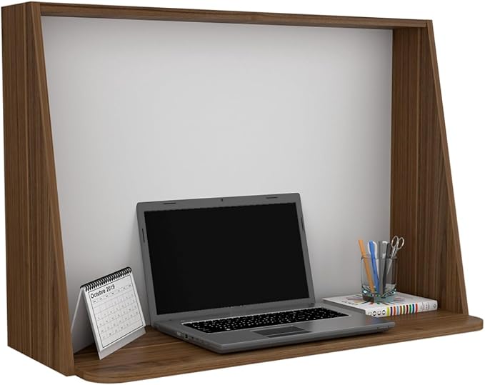 Wall Desk Computer Desk Mounted Space-Saving with Desktop Shelf and Blackboard Backboard for Home Office Study Room or Small Spaces Functional Floating Workstation