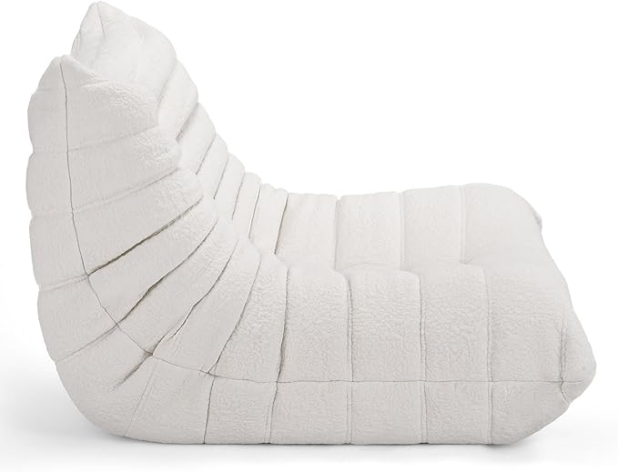 High-end Togo Bean Bag Chair Fireside Chair with Pure White Jacquard Fabric Cover Comfy &amp Soft Lazy Floor Lounge Sofa for Bedroom Living Room Office or Salon