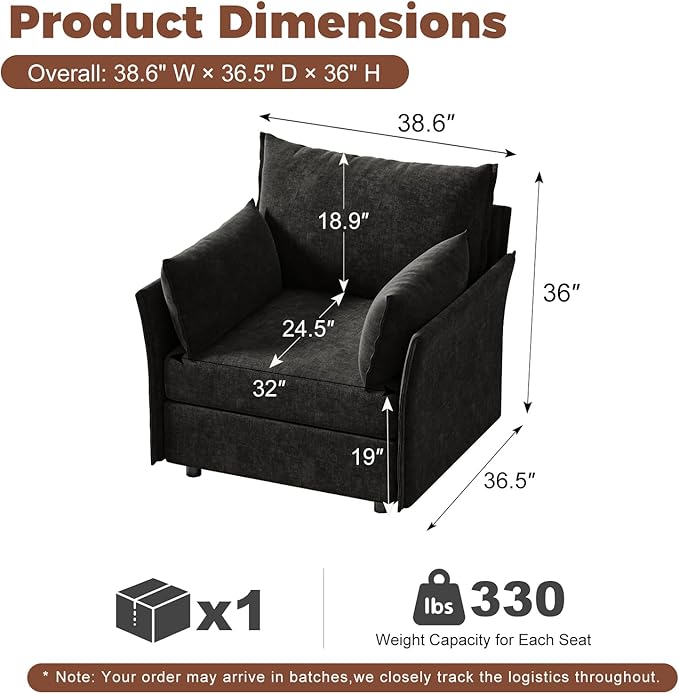 ABCASA Black Oversized Accent Chair with Removable &amp Washable Chenille Cover Modern Mid-Century Upholstered Armchair Deep Seat Comfy Reading Chair for Living Room Pet &amp Kid FriendlySet of