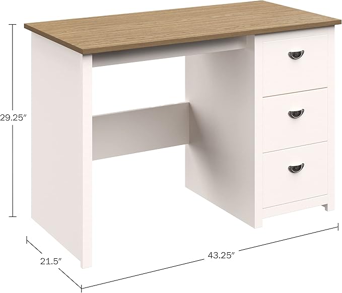 Computer Desk - Traditional Desk with Attached 3-Drawer File Cabinet - for Home Office Bedroom Computer or Craft Table by Lavish Home (White)