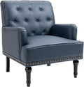 MOJAY PU Leather Accent Chair Mid-Century Armchair Living Room Sofa Chair with Rubber Wood Leg Club Chair with Rivet Trim for Bedroom Reading Room Reception (DarkBlue)