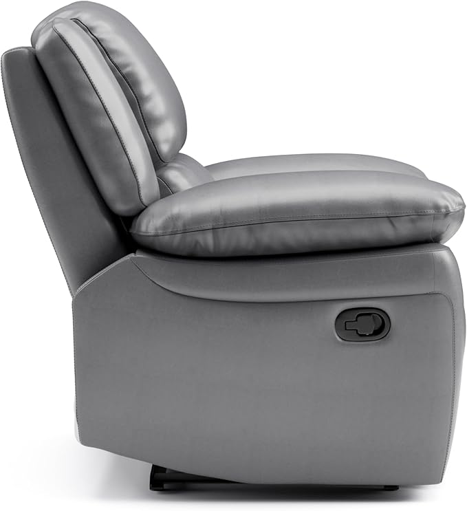 Furniture of America Sorin Modern Leather Recliner Chair with Pillow Armrests and High Density Foam Reclining Sofa Comfortable Couch for Living Room Office FSC Certified Dark Gray