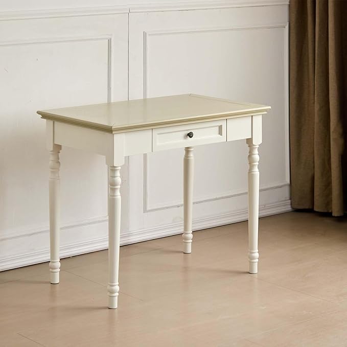 ADORZ French Country Desk 35 Inch Off White Desk with Drawers Solid Wood Writing Desk for Home Office Study Workspace or Bedroom