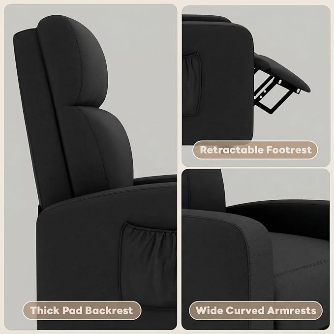 Recliner Chair for Adults Reclining Sofa with Side Pocket Linen Fabric Recliner Sofa with Adjustable Backrest and Footrest Modern Home Theater Seating for Living Room Bedroom