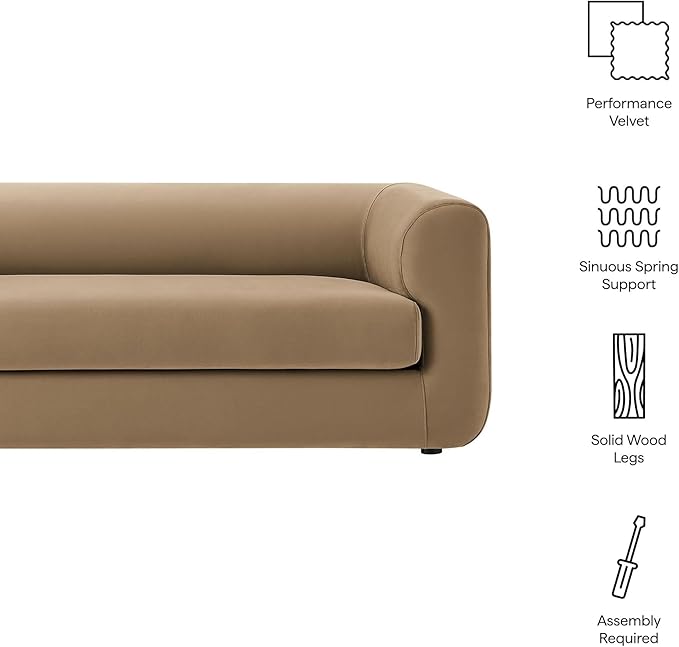 Modway Leif Performance Velvet Upholstered Sofa – 89 Inch Modern Tuxedo Sofa – Comfy 3 Seater Velvet Couch