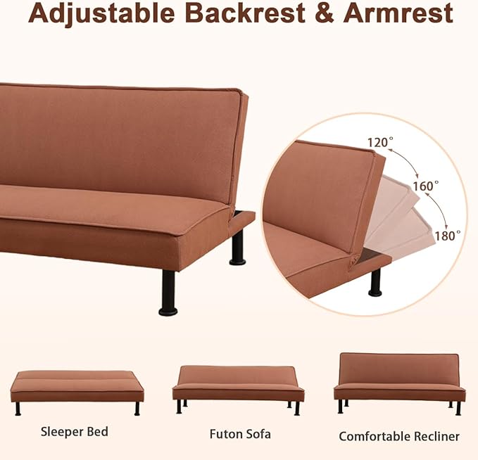 Convertible Futon Sofa Bed Modern Sleeper Couch Sofabed Reversible Recliner Sofa with 3 Adjustable Positions for Living Room Studio Apartment Office Small Space 64 x 33 x 32in.