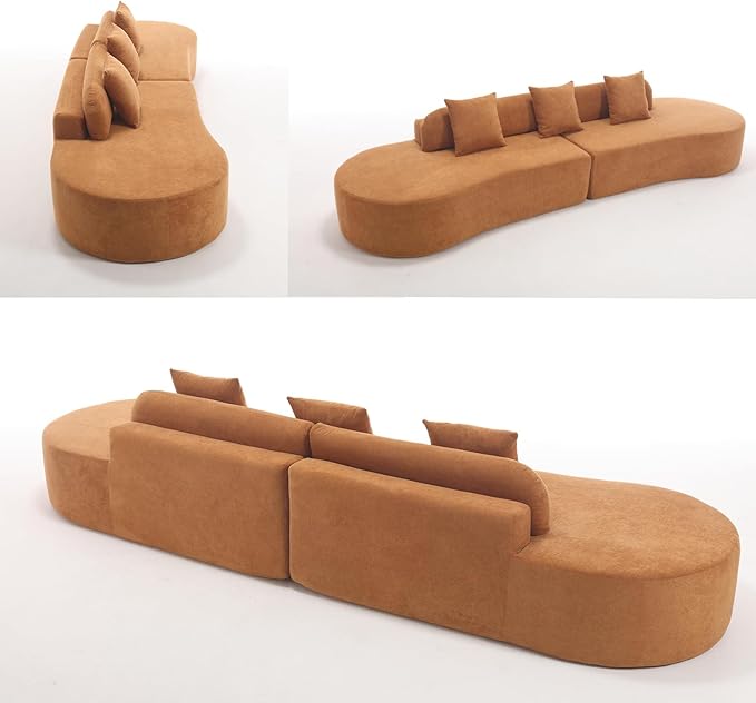 Txtin's 130” Boneless Sectional Couches for Living Room | Modern Curved Sofa Comfy Cloud Couch | Oversized Plush Modular Couch with 3 Pillows | Brown