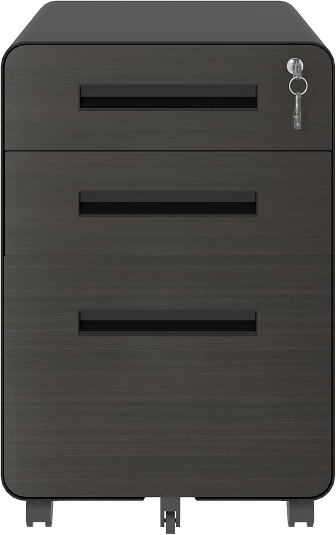 3-Drawer Mobile File Cabinet with Lock Small All-Steel Metal Filing Cabinets Organizer with Locking Drawers for Home Office Under Desk StorageHolds A4/Letter FilesBlack-Metal-Classic