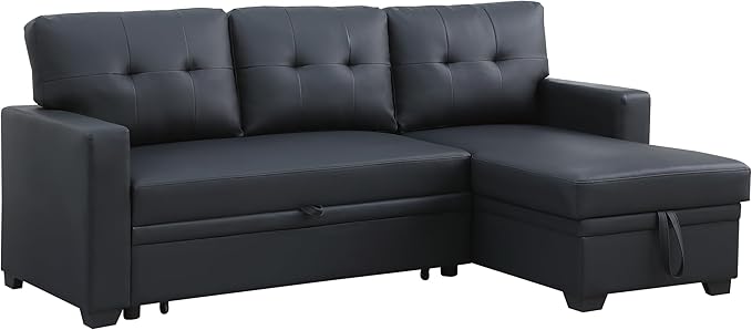 Ball &amp Cast L-Shape Reversible Sectional Sleeper Sofa Bed 4 in 1 Pull Out Couch with Storage Chaise &amp Removable Back CushionsConvertible Sleeper Corner Couch Pull-Out Sofa Bed for Living Room