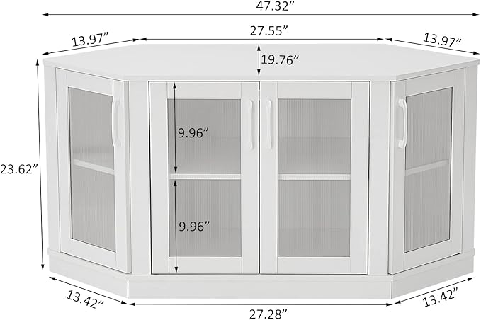Panana Corner TV Stand - 47 Inch Media Console with 4 Doors and Shelves Living Room Storage for TVs up to 51 Inch (White)