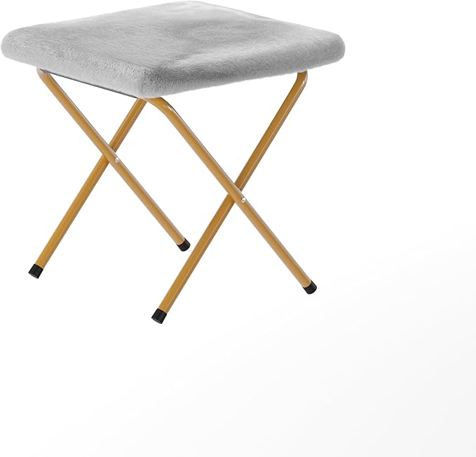 Flash Furniture Eleanor Portable Double Saucer Chair with 2 Ottomans Folding Steel Frames for Dorm or Bedroom 56 Gray Faux Fur/Soft Gold Frame