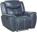 Pemberly Row Faux Leather Upholstered Motion Recliner Chair Blue Manual Recline Wall Hugger Design Pocket Coil Spring Seat 40.25 H x 55 W x 39.25 D Comfortable Foam Cushions for Living Room