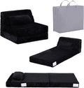 Tiita Convertible Folding Kids Sofa Bed with Pillow &amp Storage Bag Plush Fabric Floor Mattress Couch Bed Washable Cover Kids Room Playroom Dorm Apartment Black