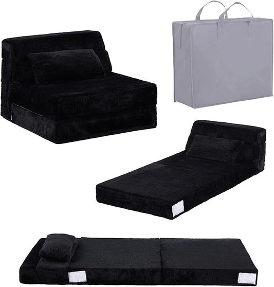 Tiita Convertible Folding Kids Sofa Bed with Pillow &amp Storage Bag Plush Fabric Floor Mattress Couch Bed Washable Cover Kids Room Playroom Dorm Apartment Black