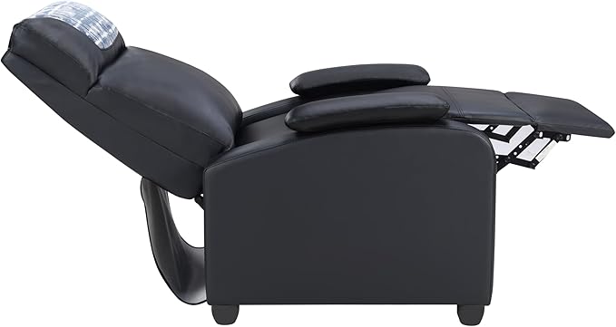 Manual Recliner Chair for Living Room PU Leather Recliner Sofa with Cup Holder &amp Footrest - Ergonomic Design for Adults Seniors Home Theater Relaxation (Black)