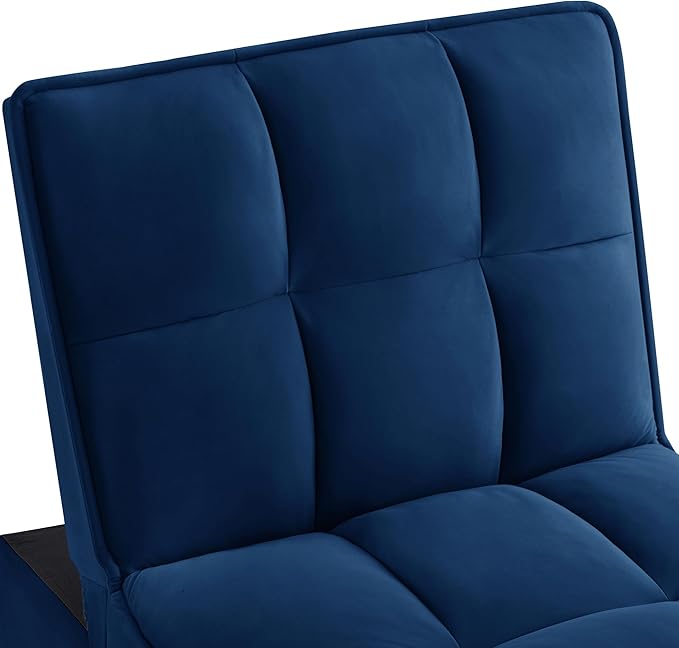 3 in 1 Convertible Sleeper Sofa Chair Velvet Tufted Single Pull Out Couch Bed with Adjustable Backrest and Pillow Multi-Function Chaise Lounge with Pockets for Livingroom Home OfficeNavy