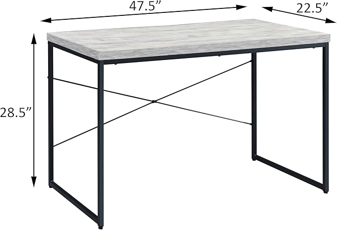 Antique White and Black Writing Desk with Metal Sled Base Workstation Computer Desk for Study and Home Office
