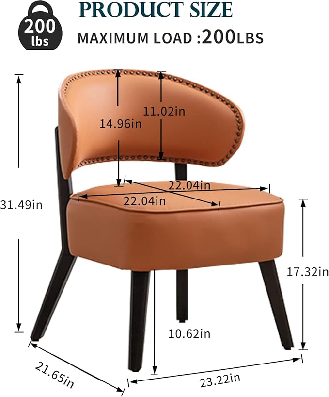 Modern PU Leather Upholstery Chair Living Room Leisure Sofa ChairArmless Reading Chair for Living Room Bedroom Waiting Room with Rivet Trimfor Bedroom Home ReceptionOrange