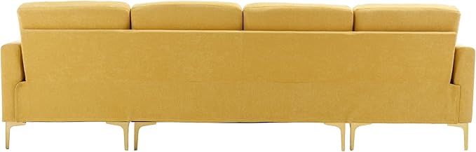 Merax Velvet L-Shape Sofa 4 Seat with Chaise and Movable Ottoman 110.6 Sofa Couch for Living Room Apartment Office (Yellow)