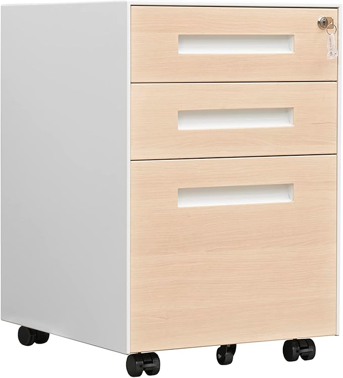 Generic 3 Drawer Mobile File Cabinet with Lock Steel File Cabinet for LegalLetterA4F4 Size Fully Assembled Include Wheels Home Office Design Cherry