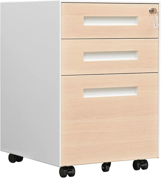 Generic 3 Drawer Mobile File Cabinet with Lock Steel File Cabinet for LegalLetterA4F4 Size Fully Assembled Include Wheels Home Office Design Cherry