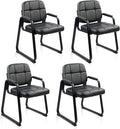 CLATINA Leather Office Guest Waiting Room Chair with Sled Base Reception Chair No Wheels with Armrests and Lumber Support Stationary Desk Armchair for Meeting Conference Lobby Shool Black 4 PK