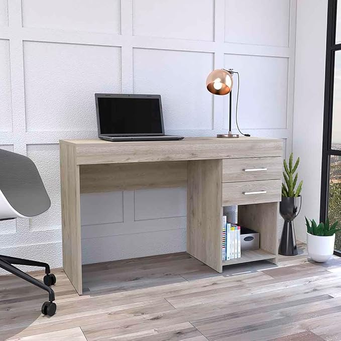 Compact 47.2 Computer Desk with Drawers Light Gray - Perfect for Home Office