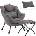 Lazy Chair with Ottoman Modern Accent Chair with Lumbar Pillow Dark Grey Sofa Armchairs with Folding Footrest Oversized Supportive Chairs for Bedroom Reading