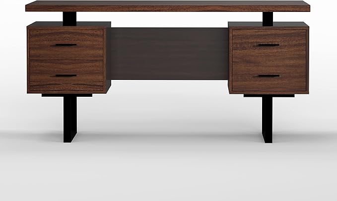 60'' Mariposa Home Office Computer Desk - Walnut Top Walnut Base Black Metal Black Hardware