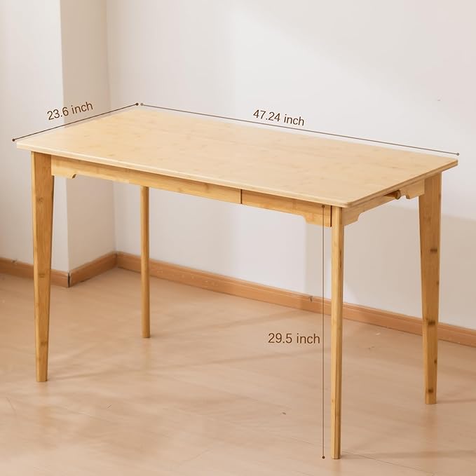 Maydear 47 Bamboo Multipurpose Study Writing Desk with Drawer Modern Simple Computer &amp Laptop Table Dining Table for Bedroom Living Room Home and Office Kitchen Natural