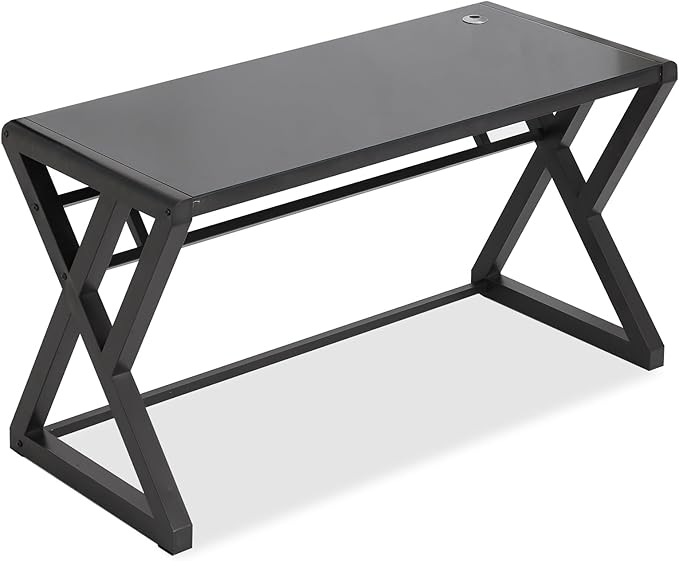 MANBUR Computer Desk Tempered Glass Computer Table Desk with Metal Frame Modern Simple Style Desk 55 in Study Writing Desk Workstation for Home Office (Black)