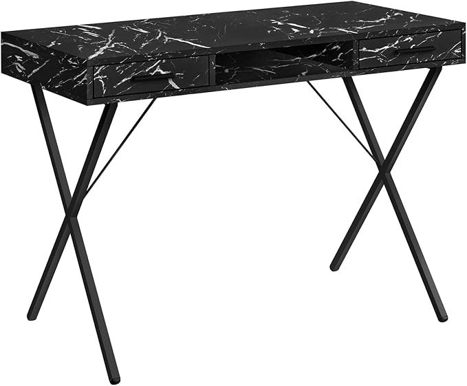 Computer Desk Home Office Laptop Left Right Set up Storage Drawers 42 l Work Black Marble Look Laminate Black Metal Contemporary Modern