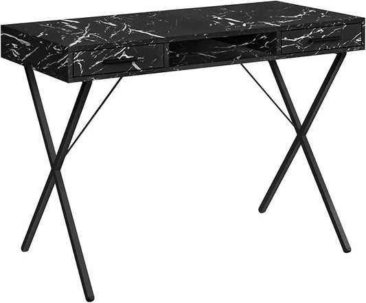 Computer Desk Home Office Laptop Left Right Set up Storage Drawers 42 l Work Black Marble Look Laminate Black Metal Contemporary Modern