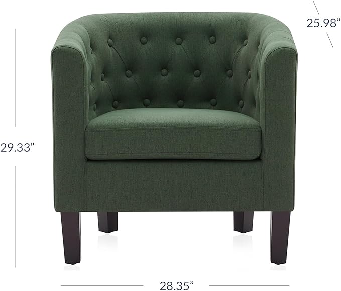 BELLEZE Green Accent Chairs for Living Room Elegant Arm Chair Upholstered Tufted Barrel Chair Club Chair for Bedroom with Sturdy Legs and Linen Fabric - Berlinda (Green)