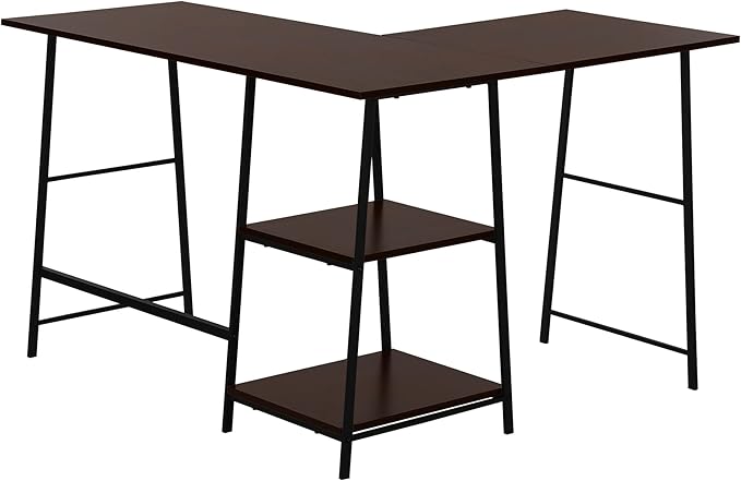 Monarch Specialties 7590 Computer Desk Home Office Corner Storage Shelves 48 Shape Work Laptop Metal Laminate Brown Contemporary Modern Desk-48 Top 42L x 47.25W x 30H ESPRESSO/BLACK