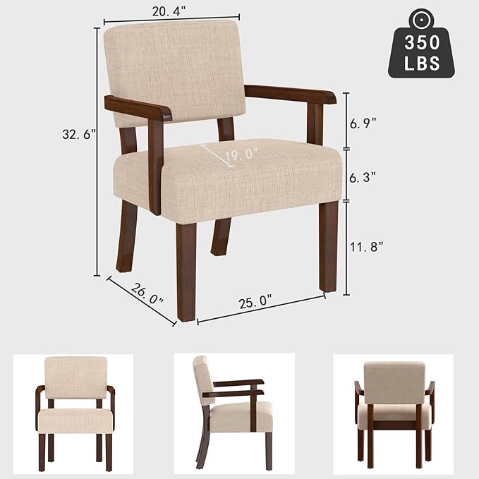 Accent ChairArmchairs with Solid Wood Frame and LegsUpholstered Reading Leisure Chair for BedroomOfficeWaiting Room (Linen Beige One Chair)