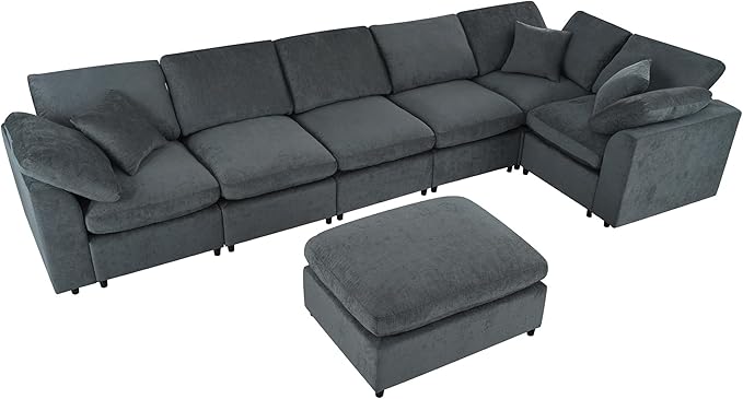 124.8 W Modular Sectional Sofa L Shaped Modern Couch with Ottoman Deep Seat and Wide Chaise for Living Room Gray