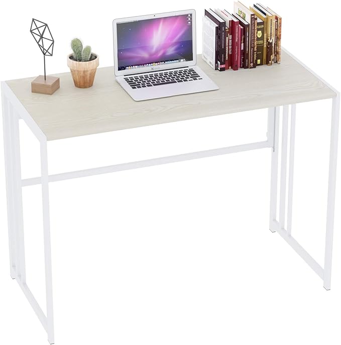 Gezen Folding Desk 40'' Computer Desk for Home Office No Assembly Office Desk Foldable Simple Study Writing Desk Table for Small Spaces(Beige White)