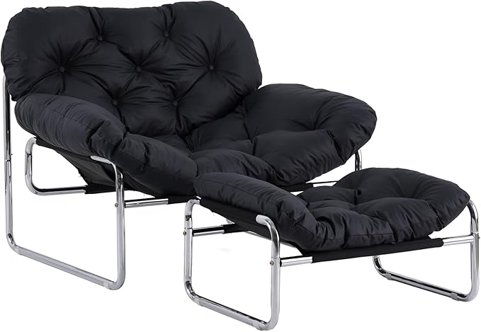Living Room Chair Lazy Chair with Ottoman Recliner Chair Black Comfy Chairs Dorm Lounge Chair Reading Chairs Soft Chair Bedroom Office