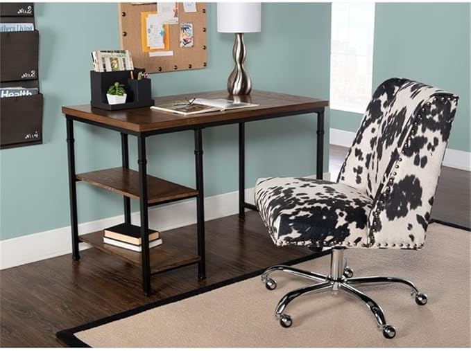 Atlin Designs Transitional Wood Desk 45 W x 26 D x 30 H Brown Stained Ash Veneer and Black Metal Frame Rustic Industrial Style 2 Shelves for Storage Home Office or Small Space Workspace