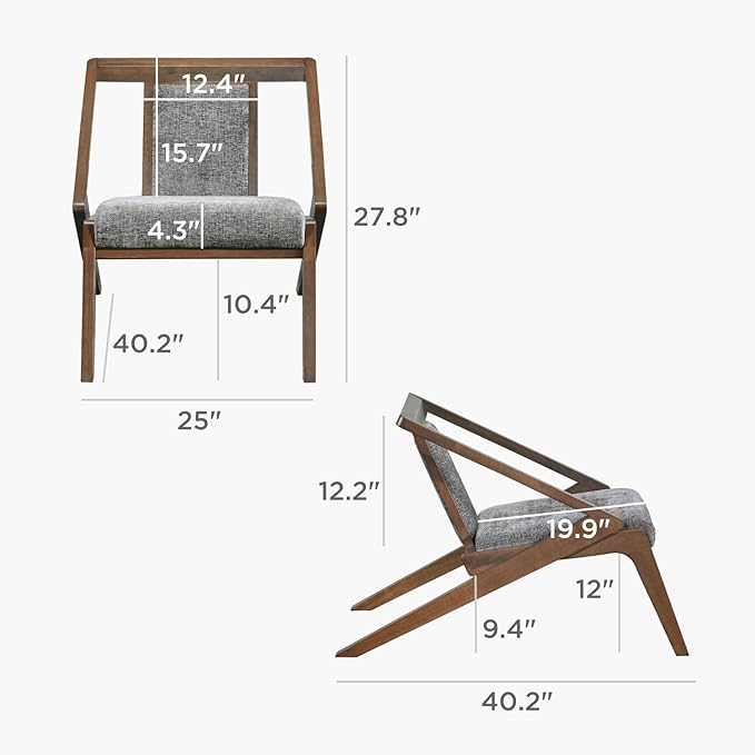 Acanva Mid-Century Modern Lounge Chair Upholstered Velvet Living Room Reading Armchair with Solid Wood Frame Steel-Grey