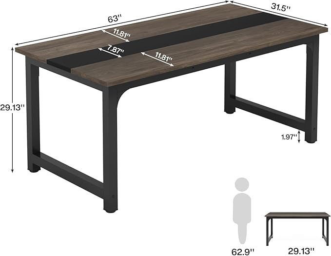 Tribesigns 63” Executive Desk Large Office Computer Desk with Thicken Frame Modern Simple Workstation Business Furniture for Home Office Vintage Grey/Black