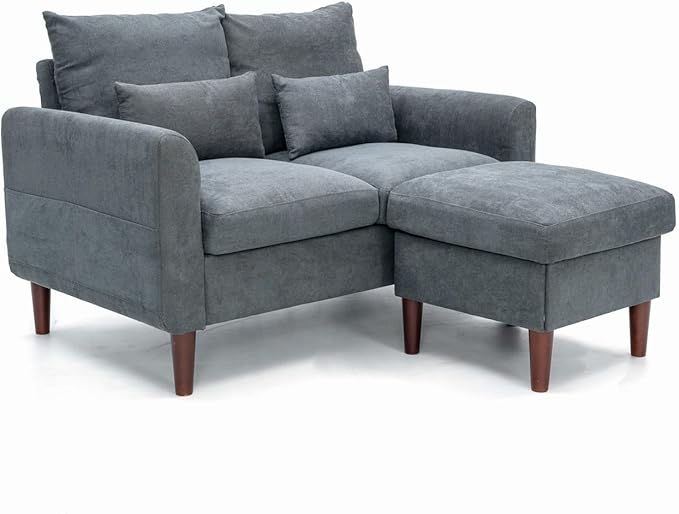 Panana Convertible Sectional Sofa CouchL-Shaped 2 or 3-Seat Sofa Sectional with Reversible Ottoman for Small Living Room Apartment (Gray Linen Fabric 2 Seater with Ottoman - Curved arms)