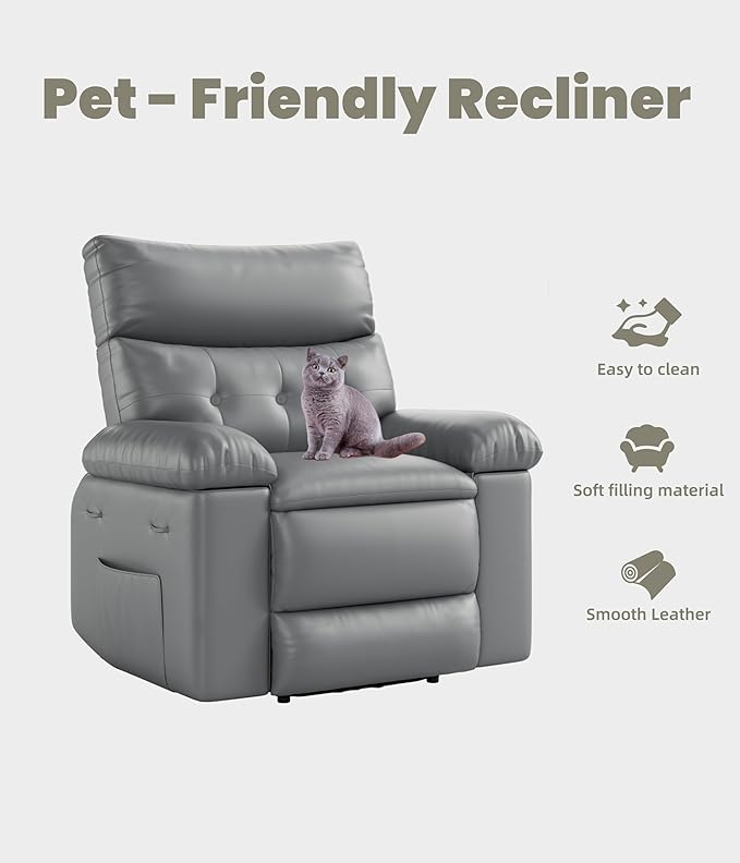 GarveeHome Oversized Wide Recliner Chair - Faux PU Leather Large Manual Recliner for Adults Exceptional Comfort Lazy Chair with 1.5X Sponge Filling and Easy Recline Mechanism for Relaxation
