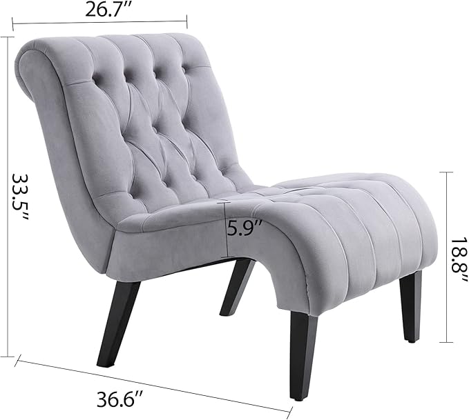 AVAWING Armless Accent Chair Set of 2 Upholstered Button Tufted Living Room Chairs with Wood Legs Comfy Frosted Velvet Lounge Chair Reading Chair for Bedroom Grey
