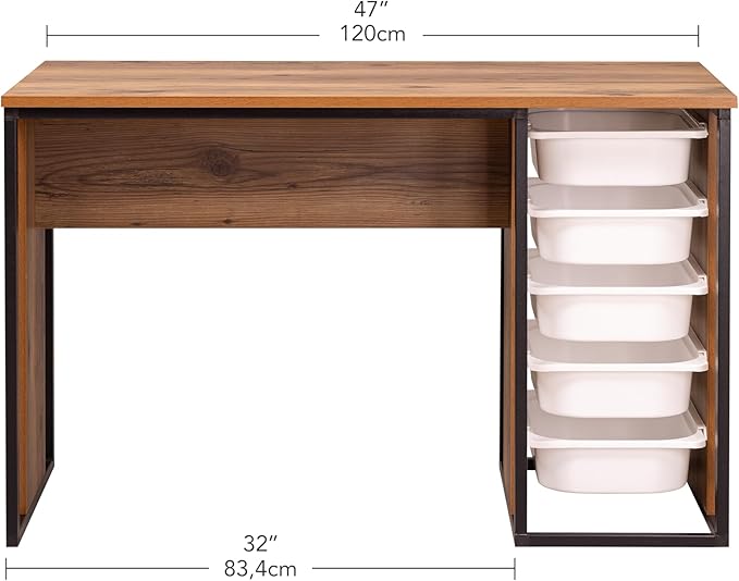 Comfyt Modern Rustic Brown Medium Desk with 5 Drawers Space-Saving Multi-Functional Perfect for Home Office Study Gaming Crafting