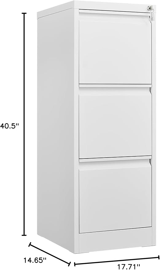 3 Drawer File Cabinet with Lock Small Filing Cabinets Under Desk Storage Organizer for Home Office Vertical Metal Locking Cabinets Drawers Fit Letter/A4/Legal Size FileWhite