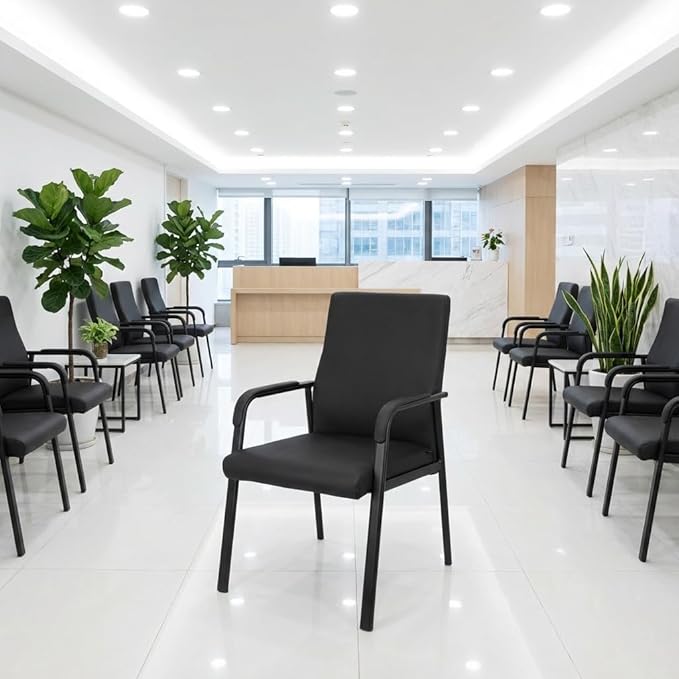 Leather Office Guest Chair Guest Conference Room Chair 600 LBS Capacity High Back Reception Chair with Padded Armrests No Wheels Black - 10 Pack