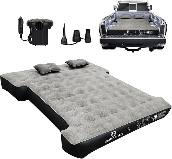 Umbrauto Air Mattress for 6-6.5 ft Full-Size Short Beds Inflatable Truck Tent Airbed with Pump Pickup Camper Air Mattress for Camping with Pillows